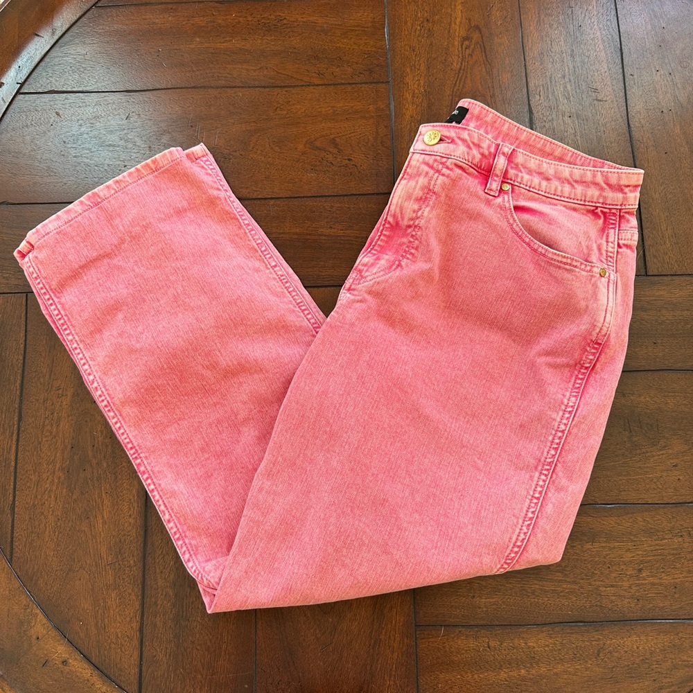Kate Spade Vibrant acid wash Pink Jeans with Gold Button
